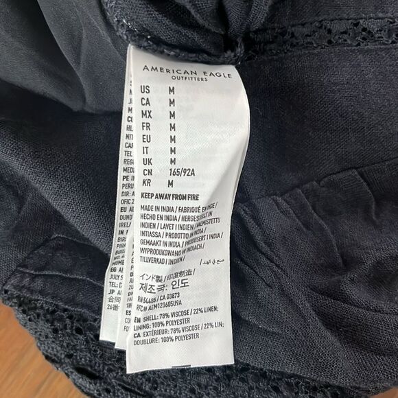 American Eagle Cotton Linen Blend Laced Jumpsuit Romper Short Sleeves M Black - Picture 15 of 15